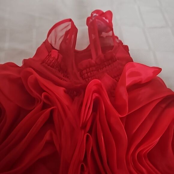 Toddler Girl's Custom-Made Rose Petals Chiffon Dress With Petticoat Red 12-Month - Picture 16 of 16